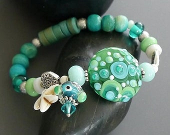 GOOD VIBES - lampwork bead bracelet -- made by silke -- SRA - Silke Buechler -- unique pieces