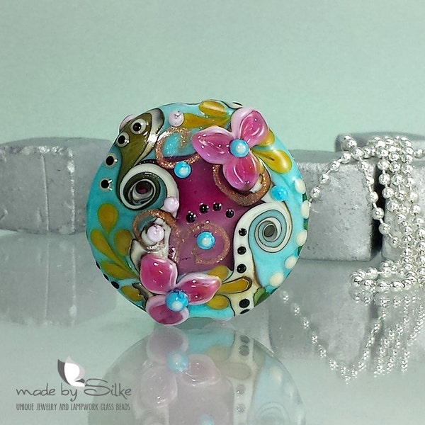 Handmade lentil bead focal -- SRA -- glass lampwork -- N i n a ' s  S e c r e t  G a r d e n  -- made by Silke Buechler -- SRA