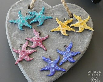 Handmade torch fired enameled components |  earring pair   |  STARFISH  |  made by Silke Buechler