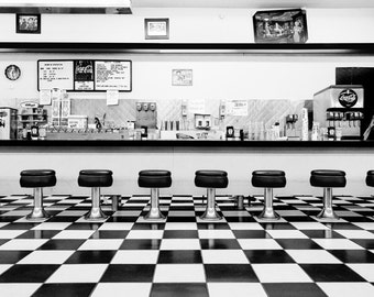 The pharmacy diner - 4x6 matted metallic black & white print