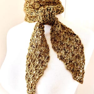 Knit Lace Scarf | Elegant Neck Tie | Hand Dyed Merino Silk Yarn | Parisian Style | Feminine Ascot | Chic Cravat
