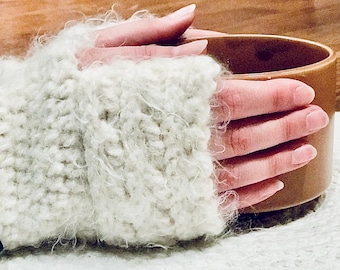 Fingerless Gloves | Wrist Warmers | Messy Mohair Look | Fuzzy Fireside Mittens