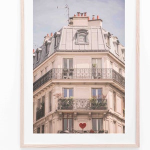 Parisian building with a heart on the facade,  printable wall art