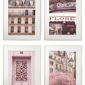 Paris set of four printable photographs for Paris Wall Art in pink tones