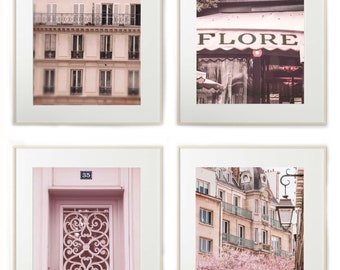 Paris set of four printable photographs for Paris Wall Art in pink tones
