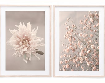 Ensemble de 2 imprimés de fleurs aux tons neutres pour la décoration murale boho