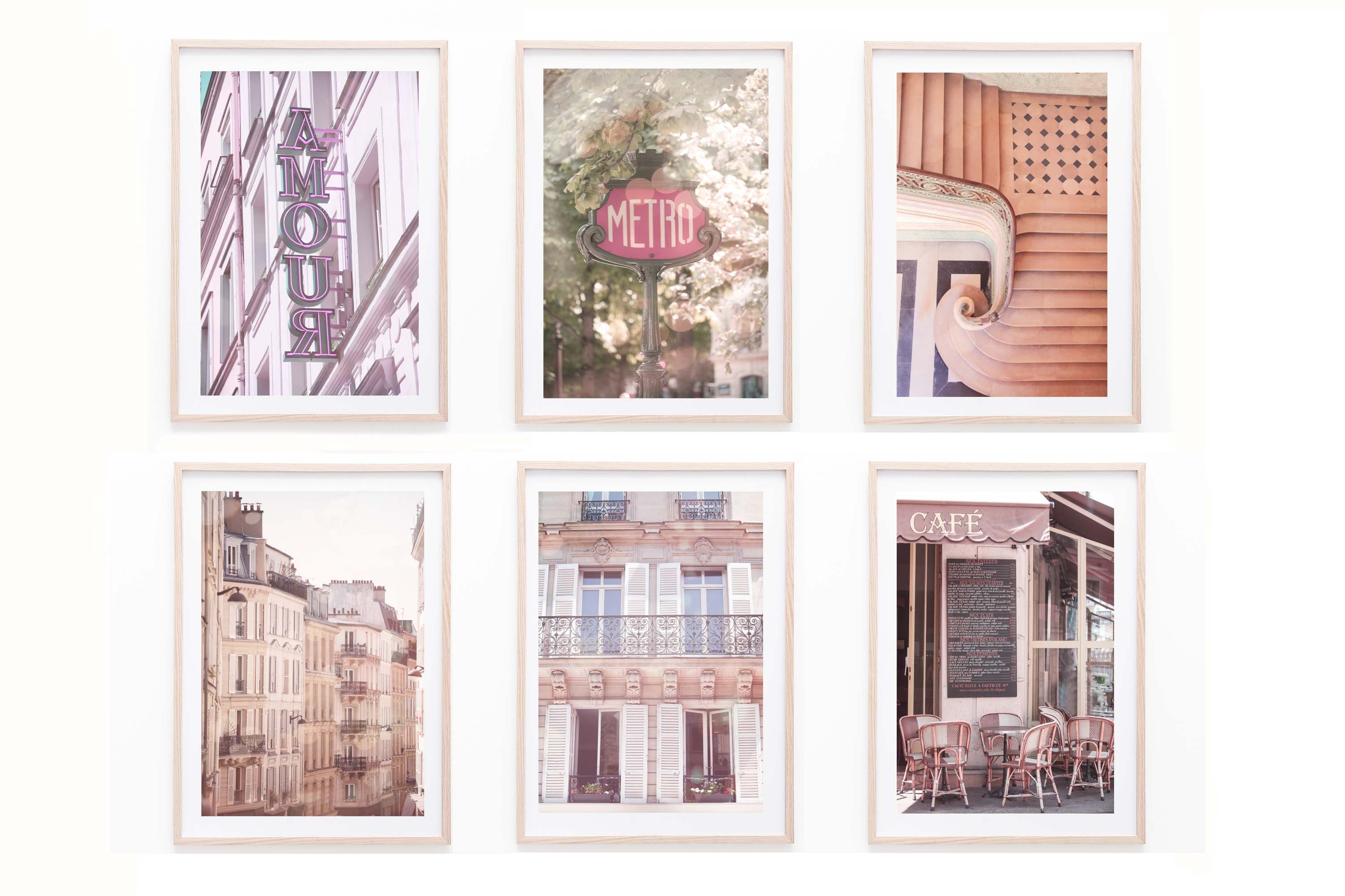 Paris in Pastel Pink Tones Prints, Set of 6 Prints, Paris France Wall ...