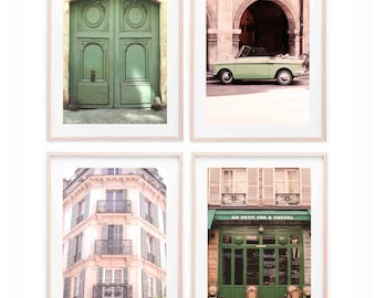 Paris wall Prints, Set of 4 Prints, Paris France Wall Art, Paris Wall Art, DIGITAL DOWNLOAD, PRINTABLE Art, Large Wall Art, Paris in green