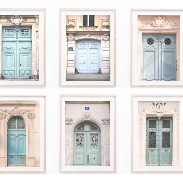 Paris pastel doors Prints, Set of 6 Prints, Paris France Wall Art, Paris Wall Art, DIGITAL DOWNLOAD, PRINTABLE Art, Large Wall Art