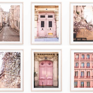 Paris in pastel pink tones Prints, Set of 6 Prints, Paris France Wall Art, Paris Wall Art, DIGITAL DOWNLOAD, PRINTABLE Art, Large Wall Art image 1