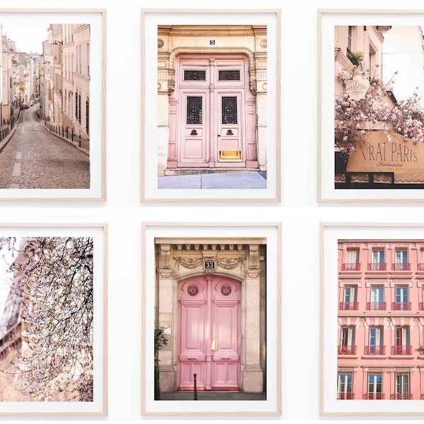 Paris in pastel pink tones Prints, Set of 6 Prints, Paris France Wall Art, Paris Wall Art, DIGITAL DOWNLOAD, PRINTABLE Art, Large Wall Art