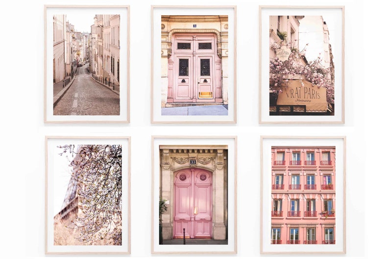 Paris in pastel pink tones Prints, Set of 6 Prints, Paris France Wall Art, Paris Wall Art, DIGITAL DOWNLOAD, PRINTABLE Art, Large Wall Art image 1