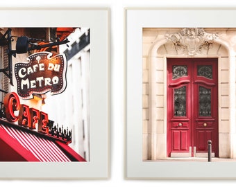 Set of two Paris prints for wall decor - instant download prints - Red wall decor - Paris in red - Paris wall art - Printable wall decor -