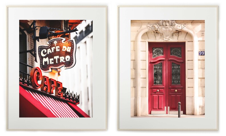 Set of two Paris prints for wall decor instant download prints Red wall decor Paris in red Paris wall art Printable wall decor image 1