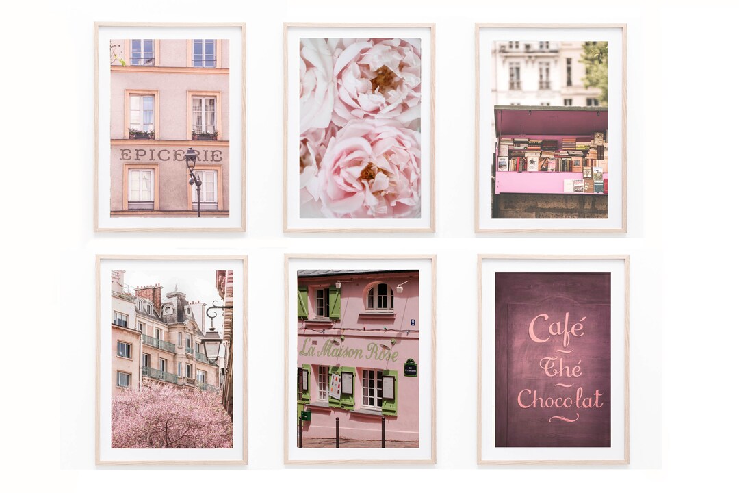 Paris in Pastel Pink Tones Prints, Set of 6 Prints, Paris France Wall ...