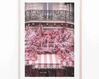 Paris pink cafe printable photography for wall decor - Instant download Paris printable photography