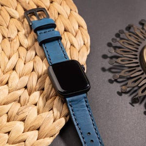 Blue Leather Apple Watch Band: Engraved Genuine Leather Strap