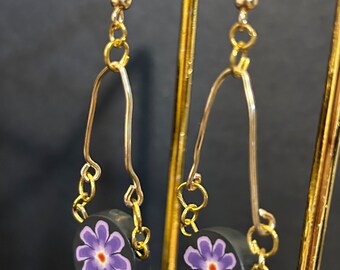 Gold Violet Drop Earrings