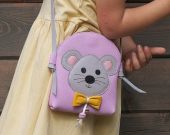 Handmade Leather Toddler Purse, Mouse Crossbody Bag for Girls