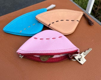 Handcrafted Leather Triangle Coin Pouch, Key Holder