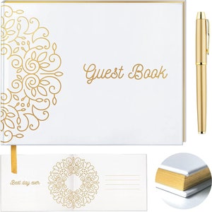 Cute Gold Stamp Wedding Guest Book, Wedding Guest Book with Pen, Guest Book Wedding Reception, Wedding GuestBook Floral Design, Wedding Book