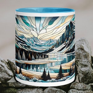 Gletscher Buntglas Kunstbecher | Gletscher-Nationalpark-Tasse, Nationalpark-Becher, Glasmalerei-Tasse, Keramik-Kaffeetasse, Gletscher-Kunst-Geschenk