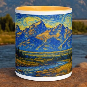 Grand Teton Van Gogh Kunst Tasse | Grand Teton Nationalpark Tasse, Nationalpark Tasse, Grand Teton Kunsttasse, Van Gogh Kunsttasse, Grand Teton Geschenk