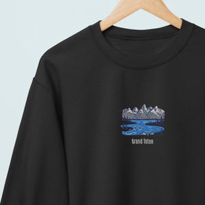 Grand Teton Minimal Embroidered Crewneck Sweater | Grand Teton Sweater, National Park Crewneck, Minimalist Design, Unisex Cozy Sweater