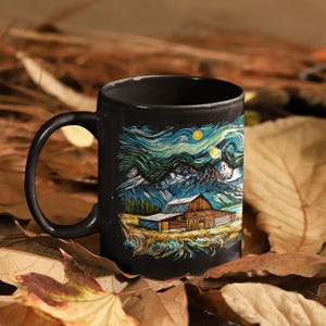 Grand Teton Van Gogh Stil Kunsttasse | Großartiger Teton Nationalpark-Kunst-Becher, Van Gogh keramische schwarze Kaffeetasse, künstlerische Nationalpark-Kaffeetasse