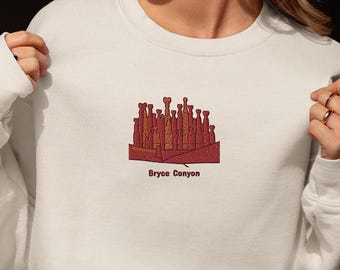 Bryce Canyon minimalistische geborduurde trui met ronde hals | Bryce Canyon-sweater, National Park-sweater, minimalistisch ontwerp, gezellige uniseks trui