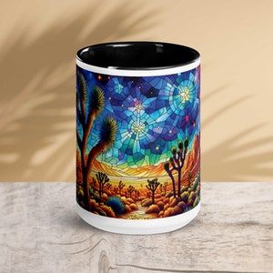 Joshua Tree National Park Stained Glass Art Mug – Joshua Tree Mug, Ceramic, Nature-Inspired Coffee Mug, Perfect for Nature Lovers