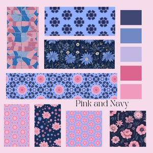 Schönes Scrapbook/Bastelpapier mit Kornblumenblau in Rosa, Navyblau und Lila