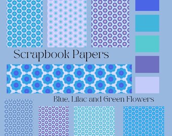 Blue and Lilac Repeating Flowers Scrapbook and Crafting Papers