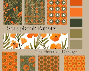 Mediterranean Olive Green and Orange Scrapbook and Crafting Papers