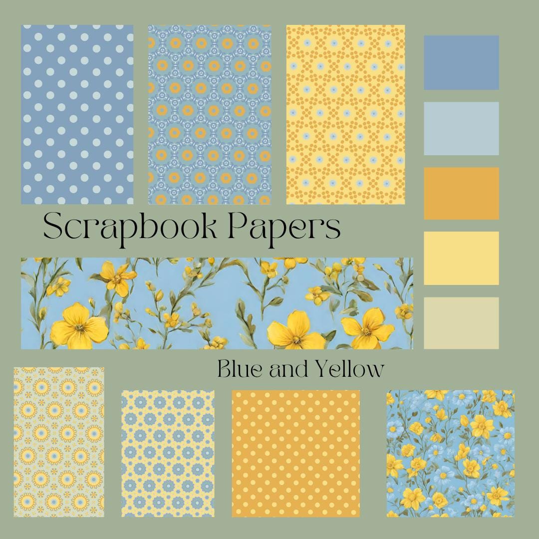 Pale Blue and Yellow Scrapbook and Crafting Papers