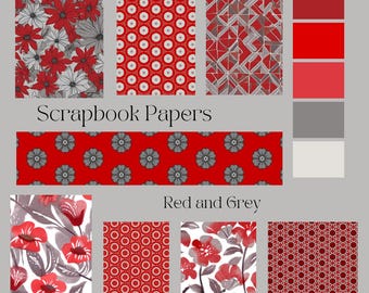 Red and Grey Scrapbook and Crafting Papers