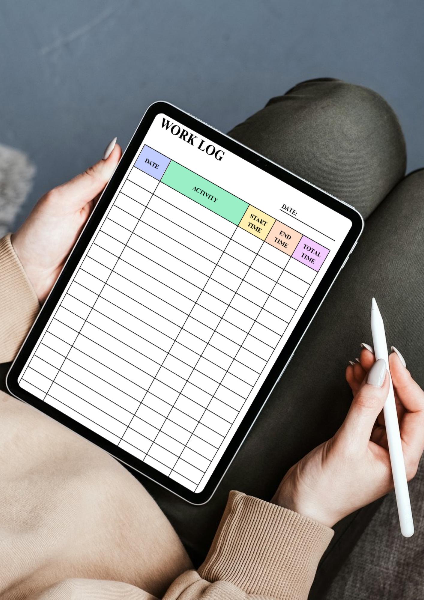 Printable Work Log | A4 Time Tracker, Editable Canva (PDF Format ...