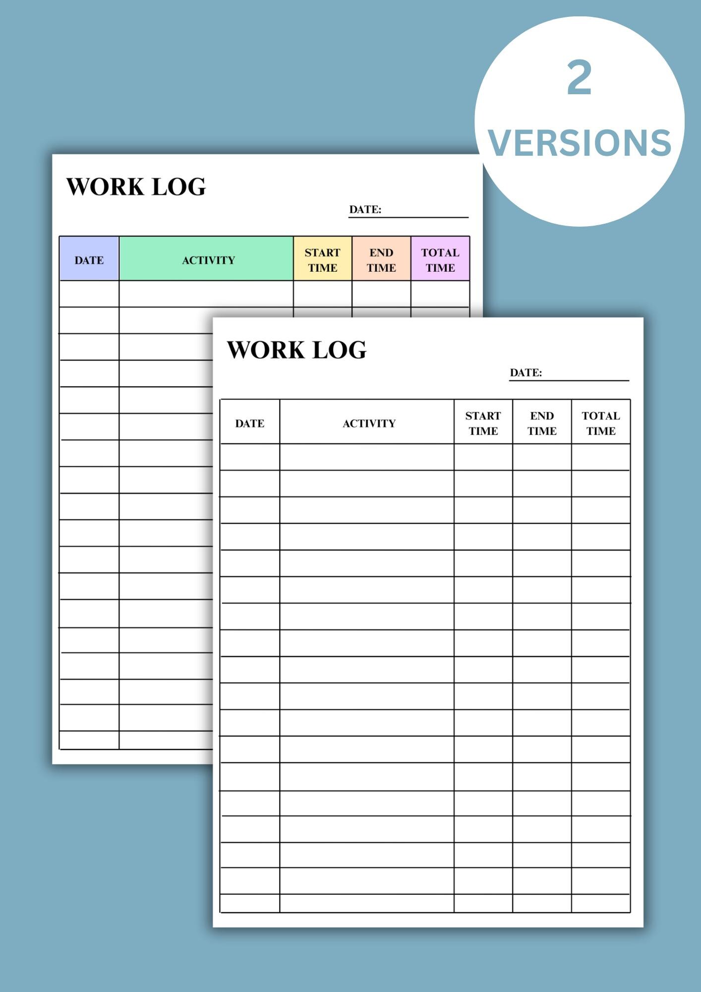 Printable Work Log | A4 Time Tracker, Editable Canva (PDF Format ...