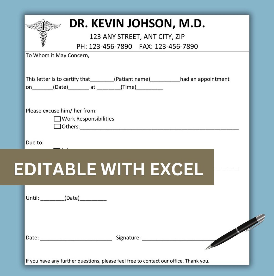 Doctor Excuse Note Template | Editable Medical Excuse Letter PDF ...