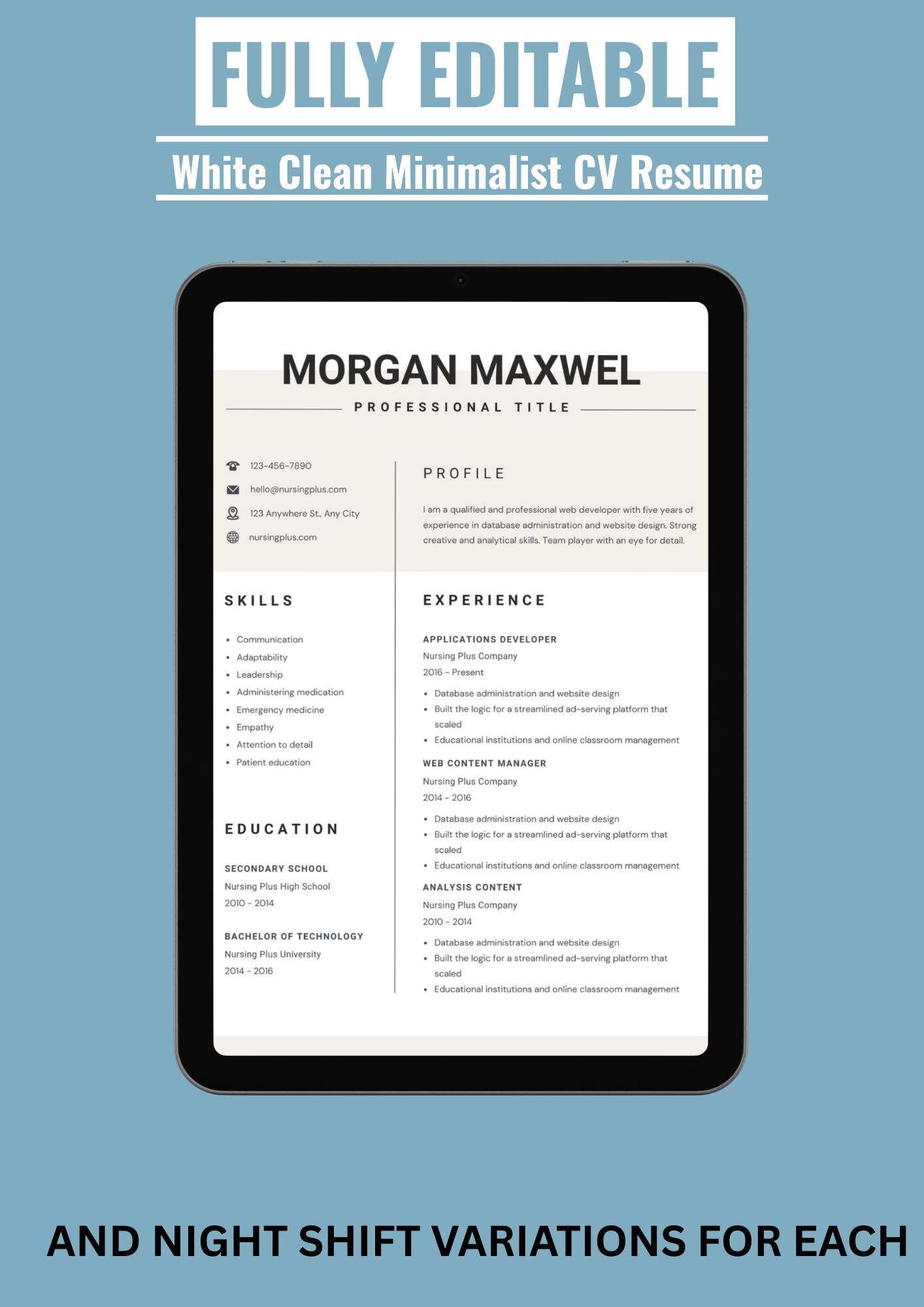 Minimalist Resume Template Canva | Editable CV Template | Professional ...