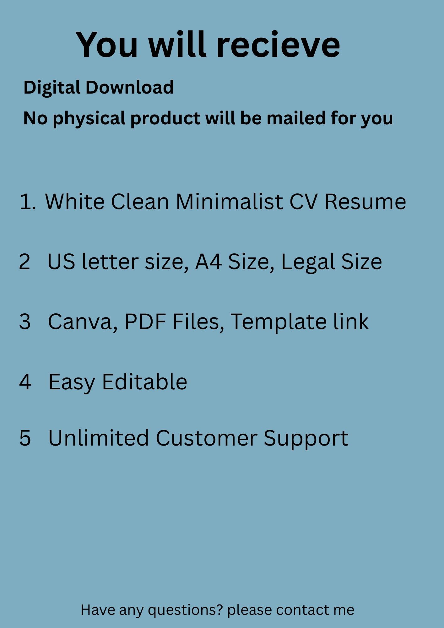 Minimalist Resume Template Canva | Editable CV Template | Professional ...