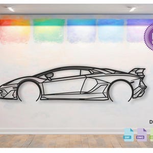 Aventador Metal Car Wall art Decor vector file for laser cutting , plasma cutting ( svg , dxf , dwg , cdr ) Metalic & Wood CNC machine!