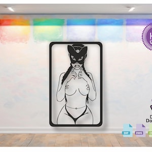 Sexy Cat Woman Wall art Decor vector drawing file for laser cutting , plasma cutting( dxf , dwg , cdr , svg )Metalic & Wood CNC machine!