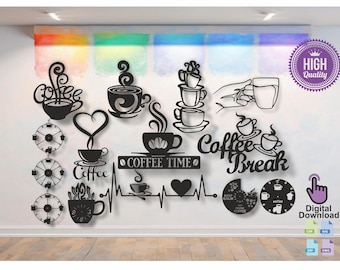 Coffee Wall Decor Laser Cut Files: Cafe SVG Bundle (Digital Download)
