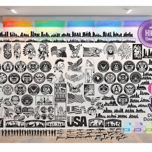 USA Military And USA Wall Decor Bundle vector drawing file for laser cutting , plasma cutting PDF Catalog ( dxf , dwg , cdr , svg )