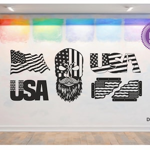 American Flag Wall Decor Bundle vector drawing file for laser cutting , plasma cutting( dxf , dwg , cdr , svg ) 6 pieces