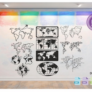 Weltkarte Wand Dekor Bundle Vektorgrafik Datei für Laserschneiden ,Plasmaschneiden (dxf, dwg, cdr, svg)