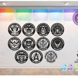 USA Military Veteran Wall Decor Bundle vector drawing file for laser cutting , plasma cutting( dxf , dwg , cdr , svg ) 11 pieces