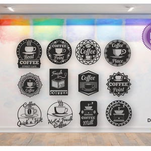 Coffee Shop Wall Decor Bundle vector drawing file for laser cutting , plasma cutting( dxf , dwg , cdr , svg ) 12 pieces Coffee SVG, Cafe SVG