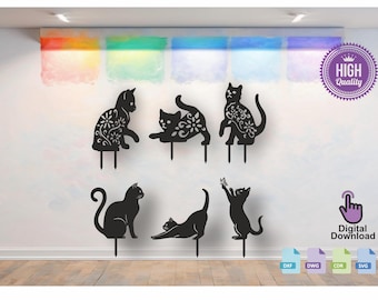 Cat Garden Stakes Vector Art for Laser Cutting (Digital Download)